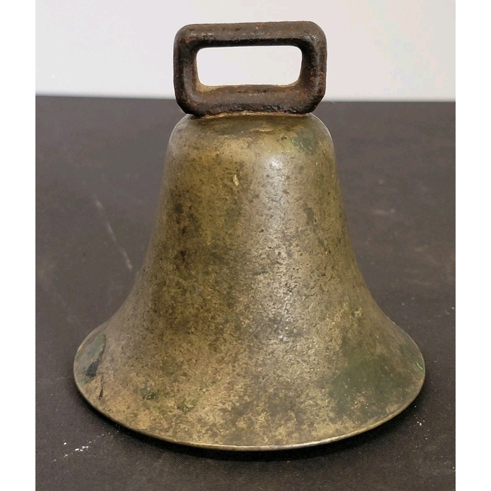 Antique Solid Brass Bell Farmhouse Decor Kitchen Farm Dinner Bell Cow Display